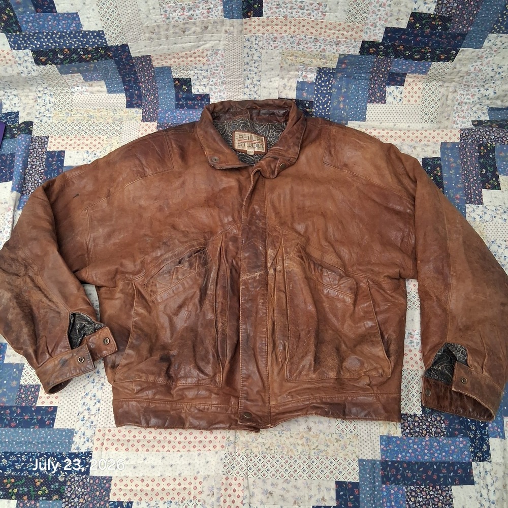 Vintage Pelle Studio Brown Leather Bomber Jacket Size Large